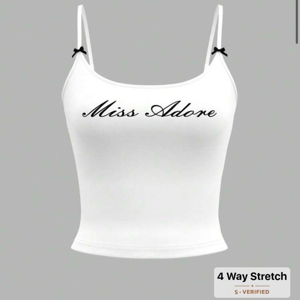 White Miss Adore tank top with black bows #bows  SHEIN MOD Women's Fashionable